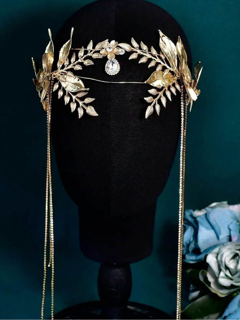 Bohemian Style Gold Long Tassel Bride Forehead Band Alloy Leaf Wedding Hair Acce